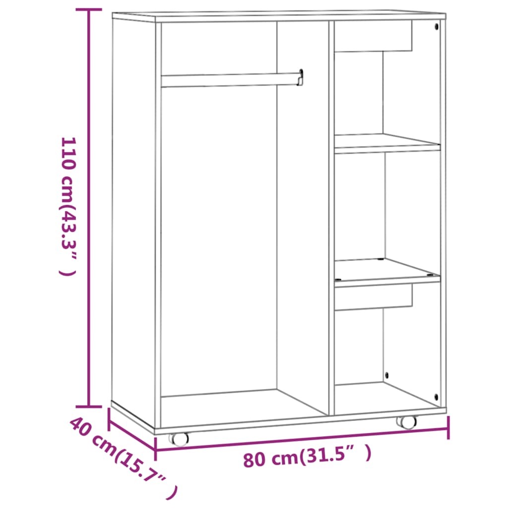 klædeskab 80x40x110 cm konstrueret træ røget egetræsfarve