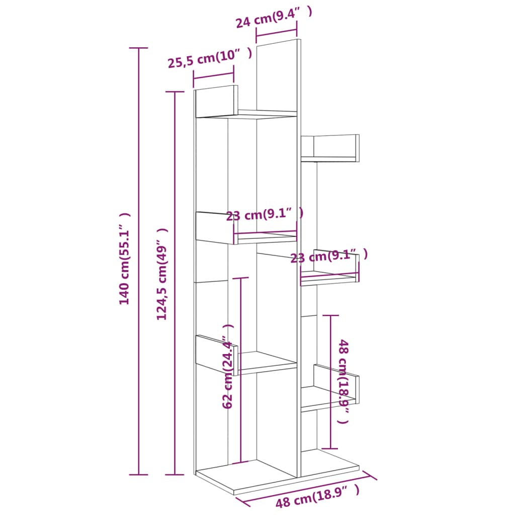 bogreol 48x25,5x140 cm konstrueret træ røget egetræsfarve