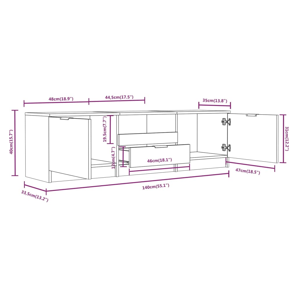 tv-bord 140x35x40 cm konstrueret træ sonoma-eg