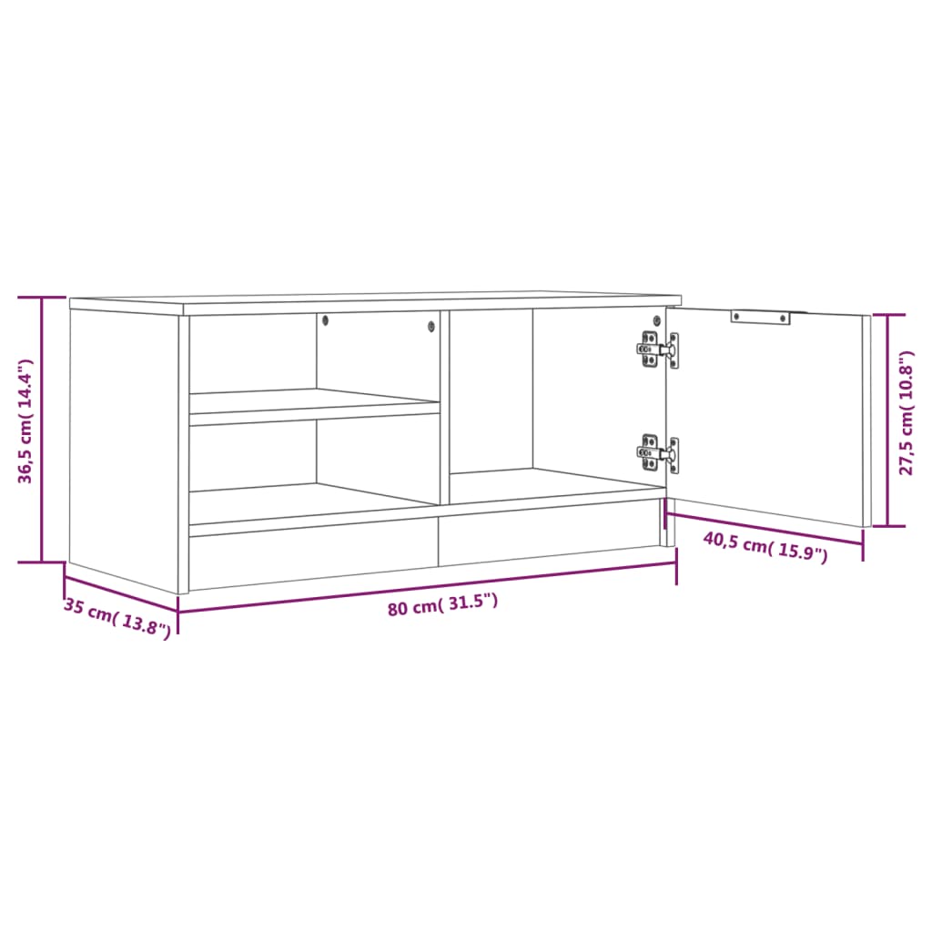 tv-bord 80x35x36,5 cm konstrueret træ sonoma-eg