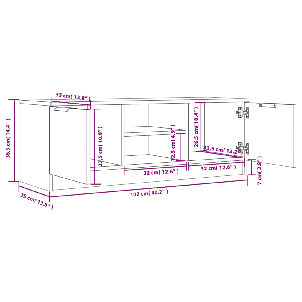 tv-bord 102x35x36,5 cm konstrueret træ sonoma-eg