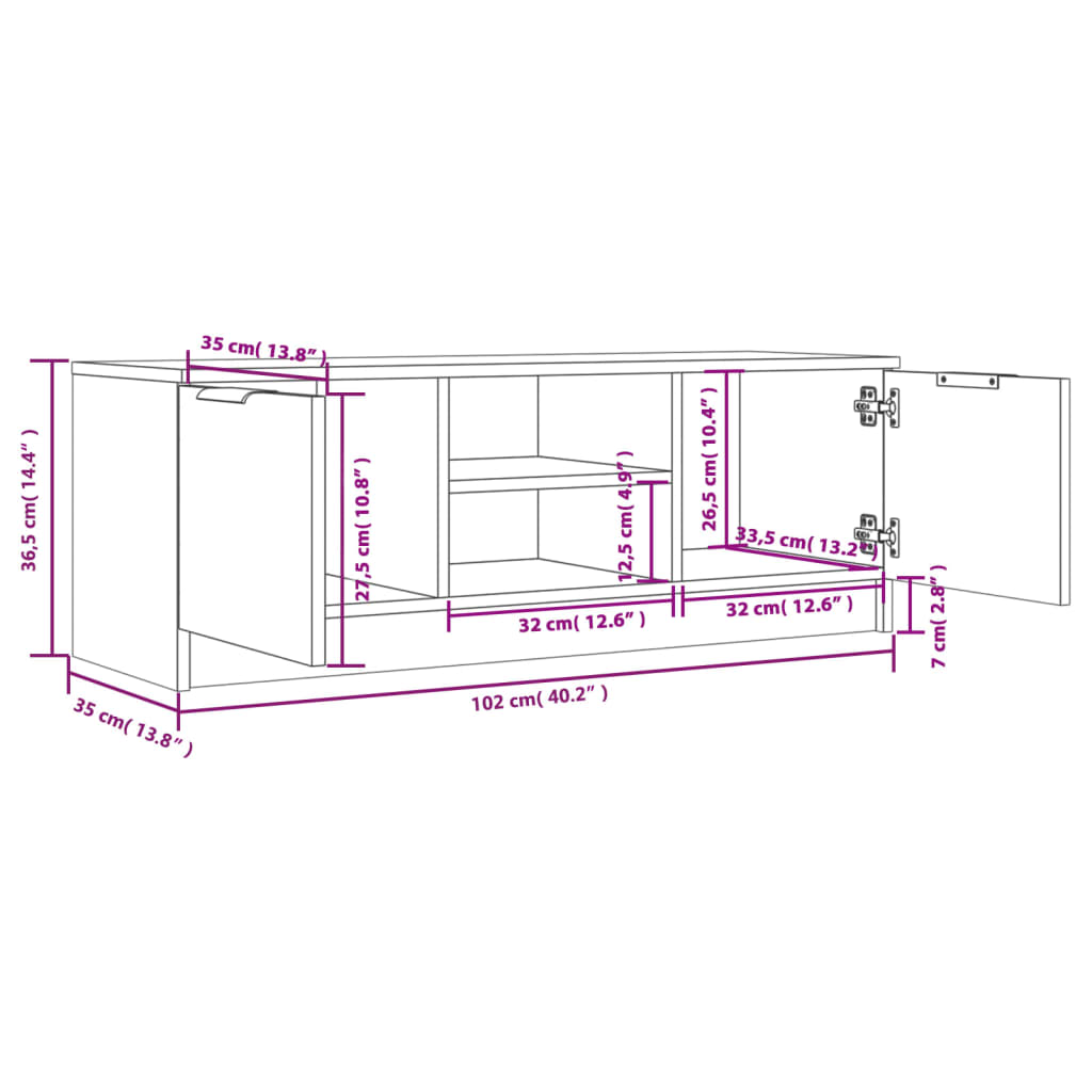 tv-bord 102x35x36,5 cm konstrueret træ sonoma-eg grå