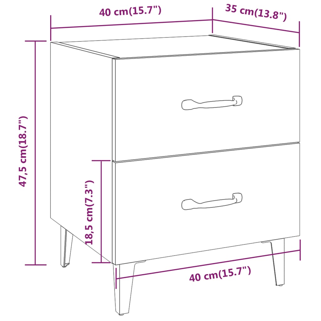 sengeborde 2 stk. 40x35x47,5 cm hvid