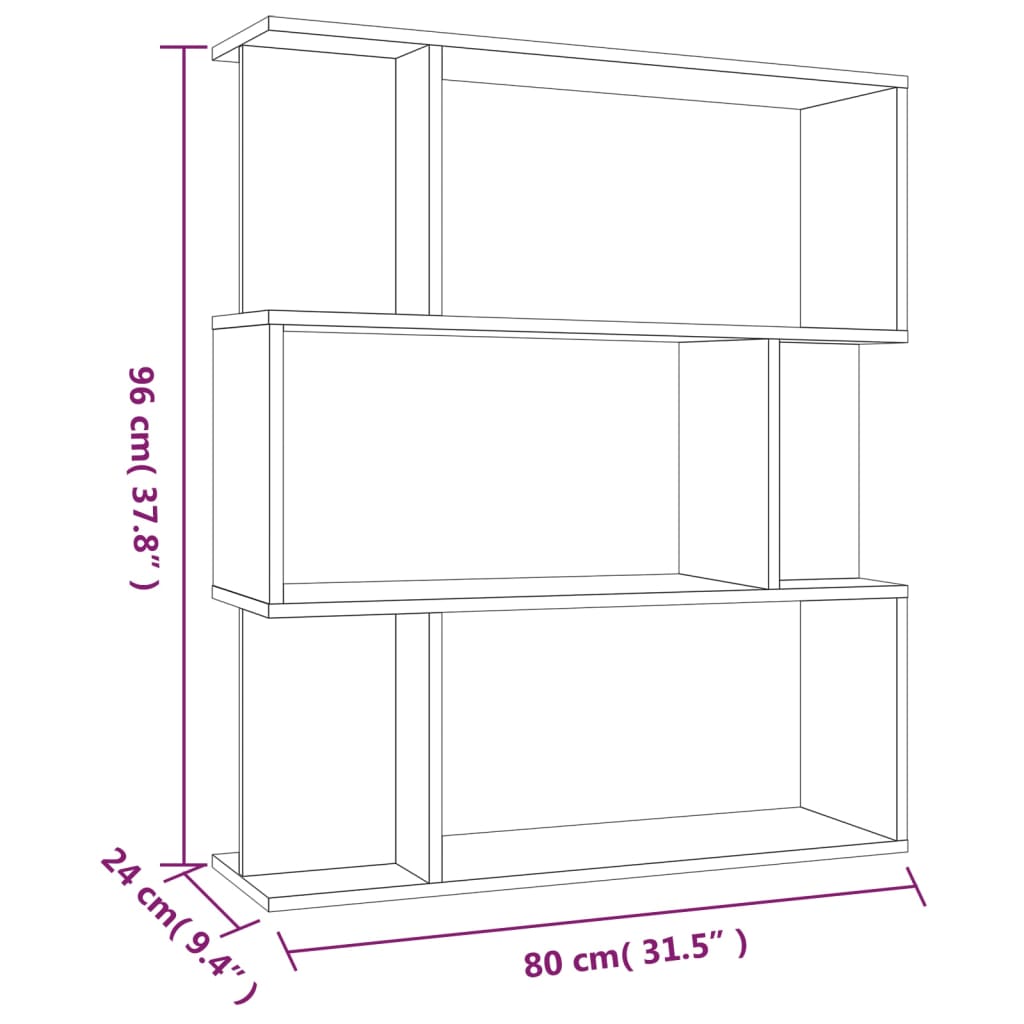 bogreol/rumdeler 80x24x96 cm konstrueret træ røget egetræ