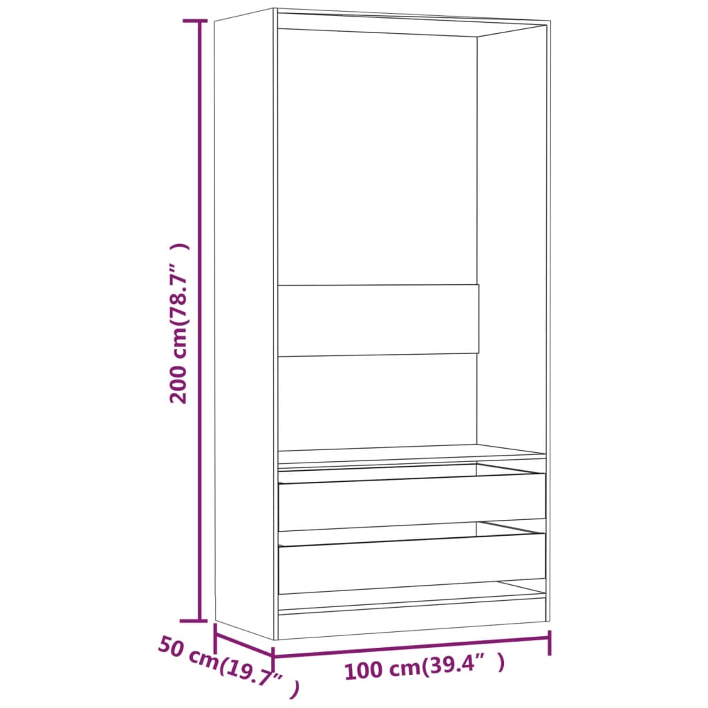 klædeskab 100x50x200 cm konstrueret træ brun egetræsfarve