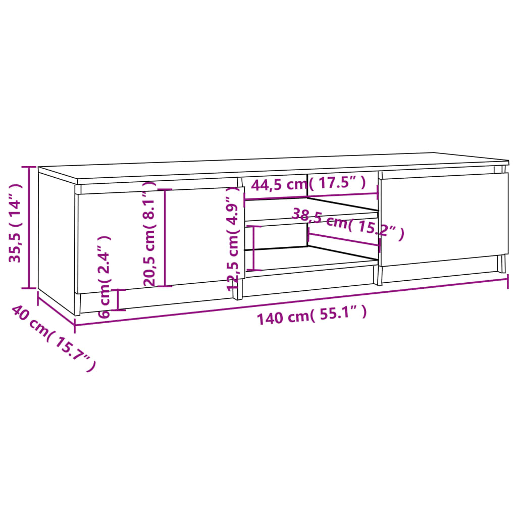 tv-bord 140x40x35,5 cm konstrueret træ røget egetræsfinish