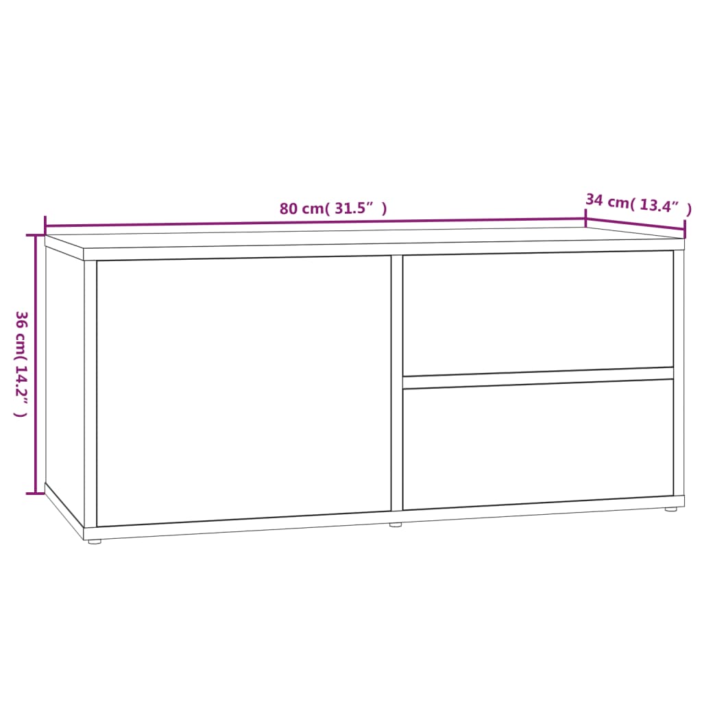 tv-bord 80x34x36 cm konstrueret træ grå sonoma-eg