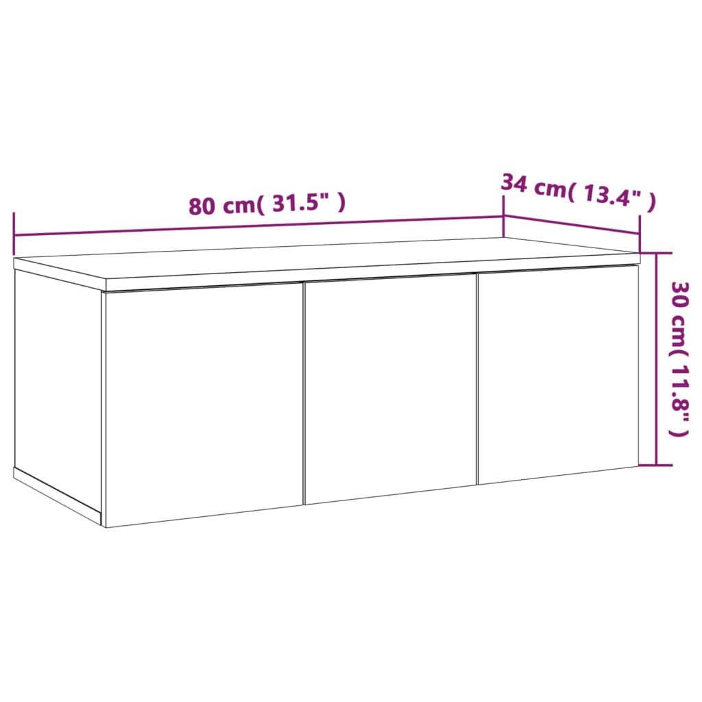 tv-bord 80x34x30 cm konstrueret træ grå sonoma-eg