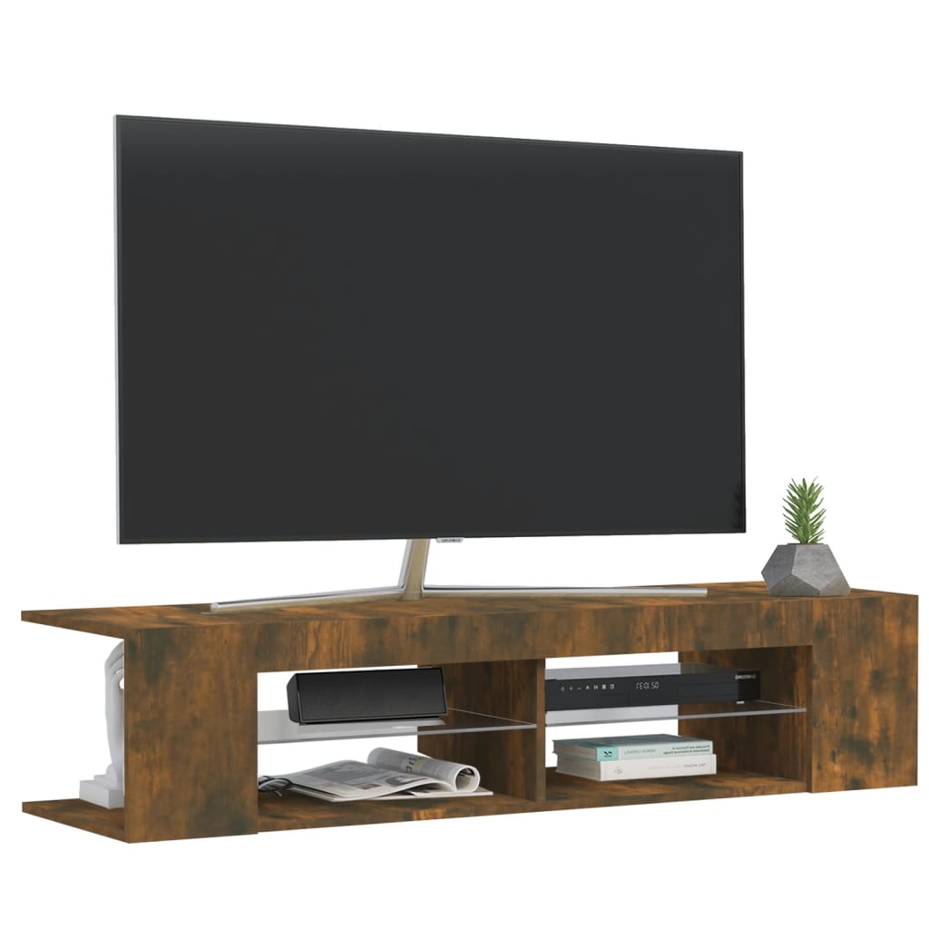 tv-bord med LED-lys 135x39x30 cm røget eg