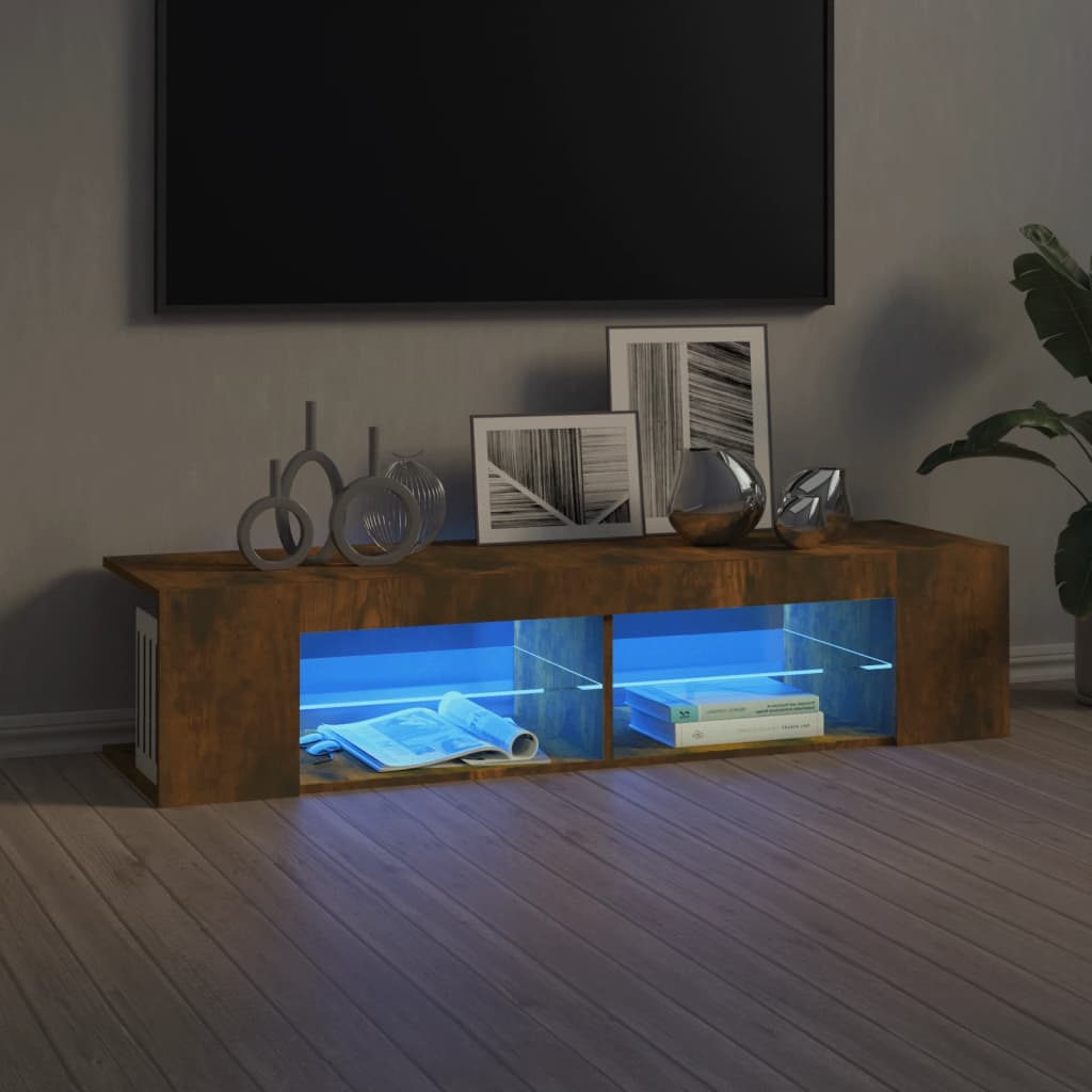 tv-bord med LED-lys 135x39x30 cm røget eg