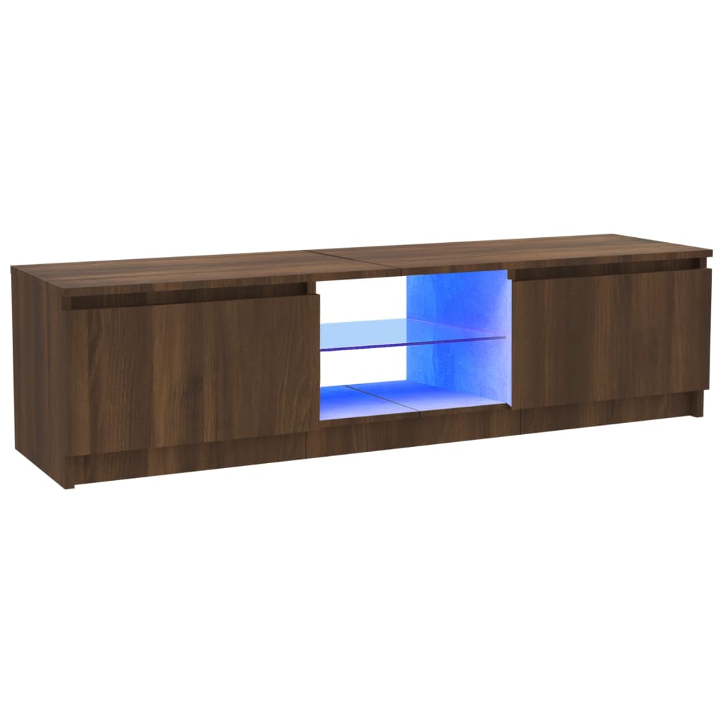 tv-bord med LED-lys 120x30x35,5 cm brun eg