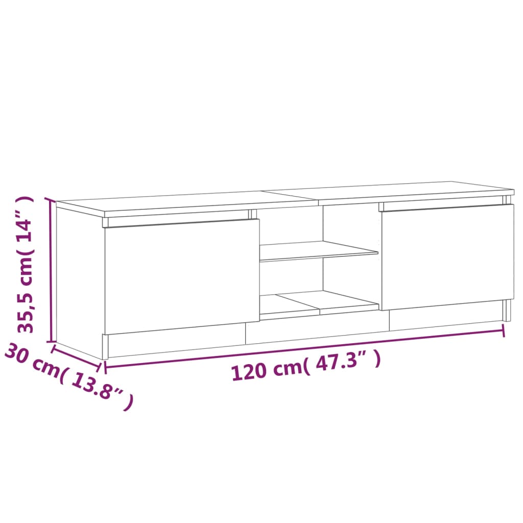 tv-bord med LED-lys 120x30x35,5 cm brun eg