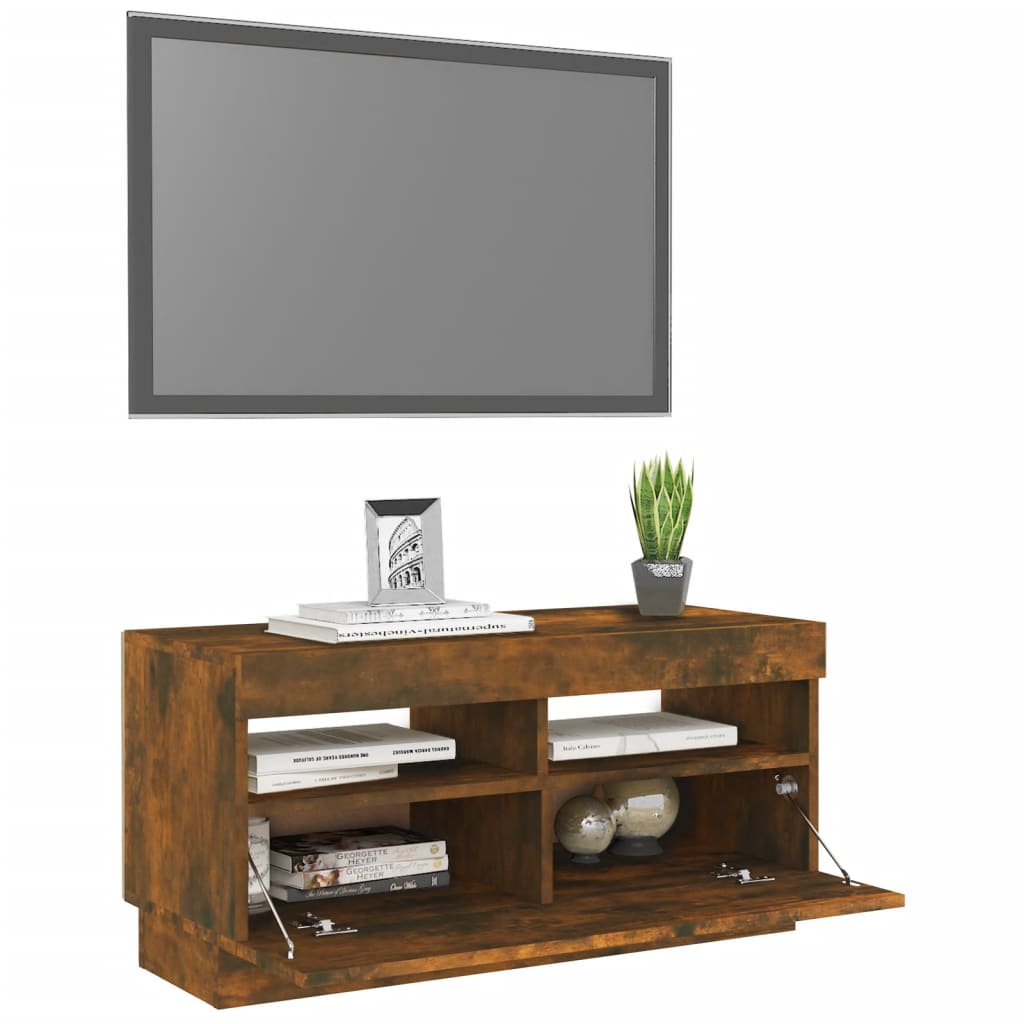 tv-bord med LED-lys 80x35x40 cm røget eg