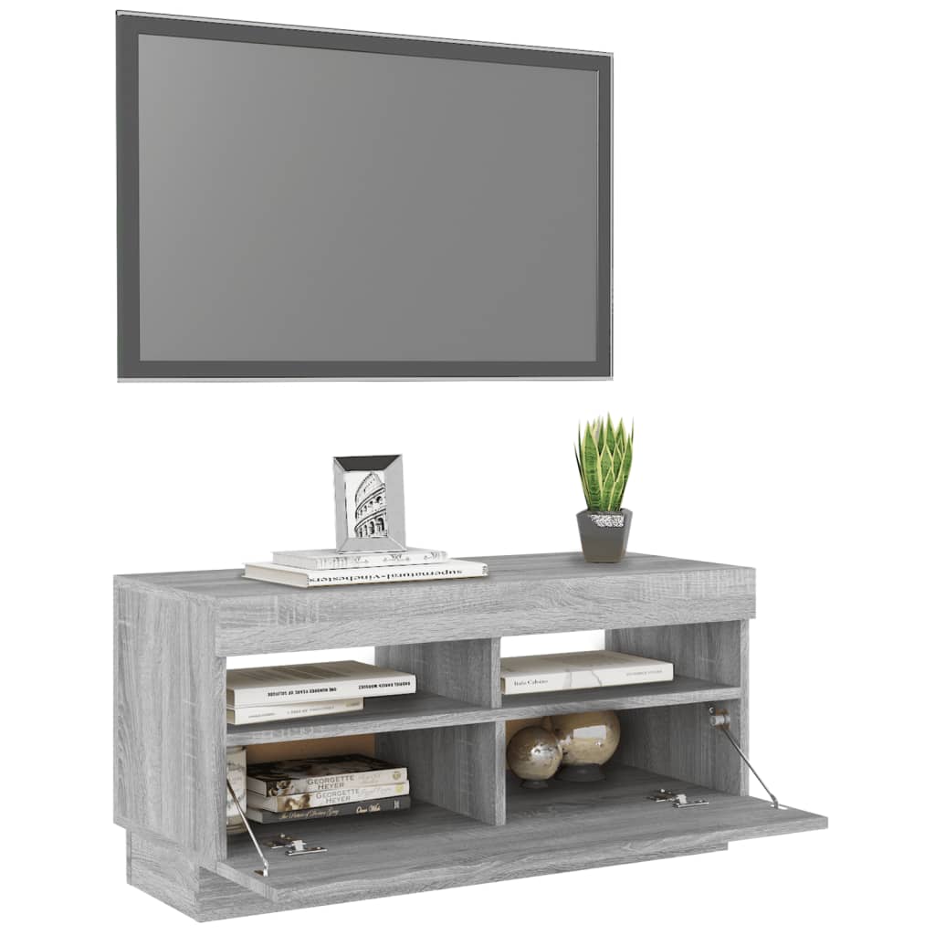 tv-bord med LED-lys 80x35x40 cm grå sonoma-eg