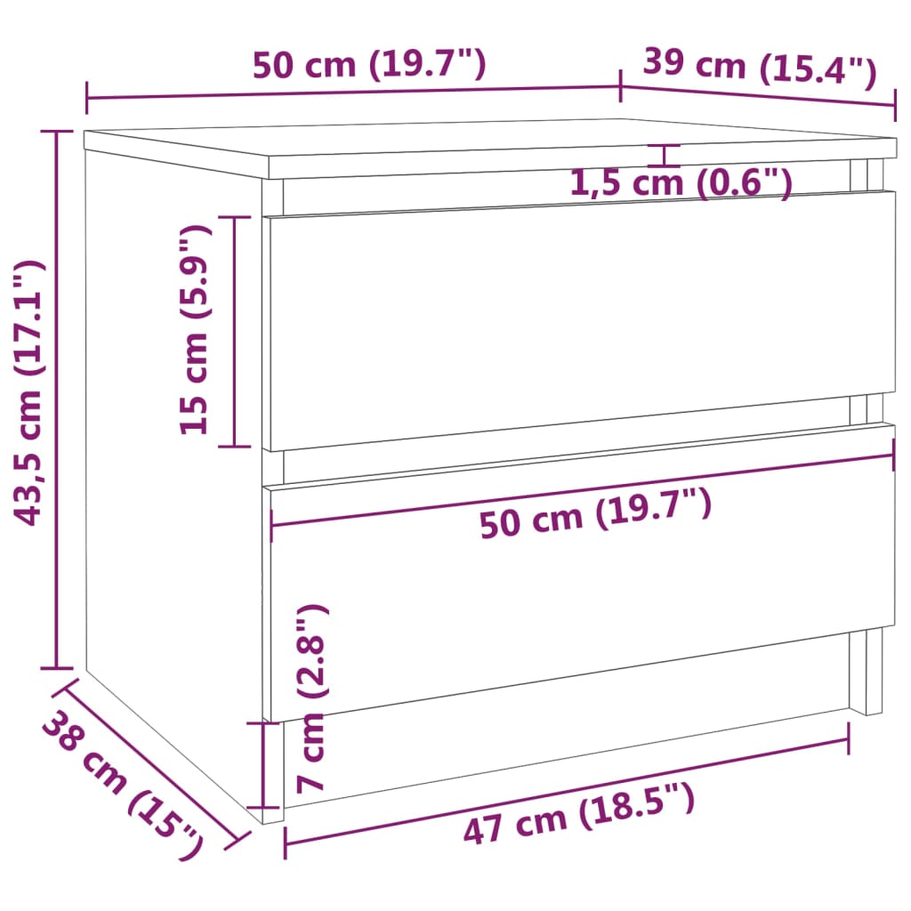 sengeborde 2 stk. 50x39x43,5 cm konstrueret træ røget egetræ