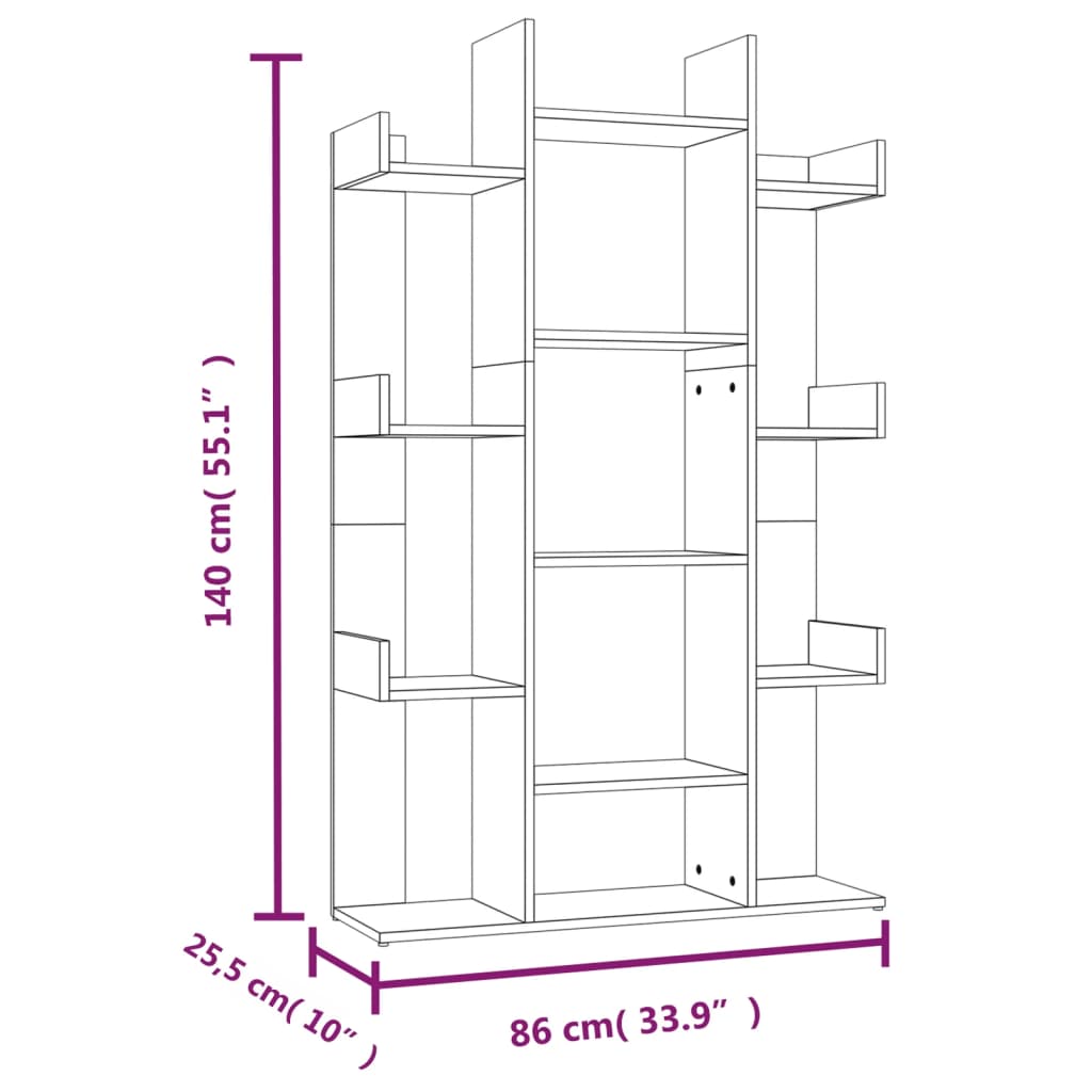 bogreol 86x25,5x140 cm konstrueret træ røget egetræ