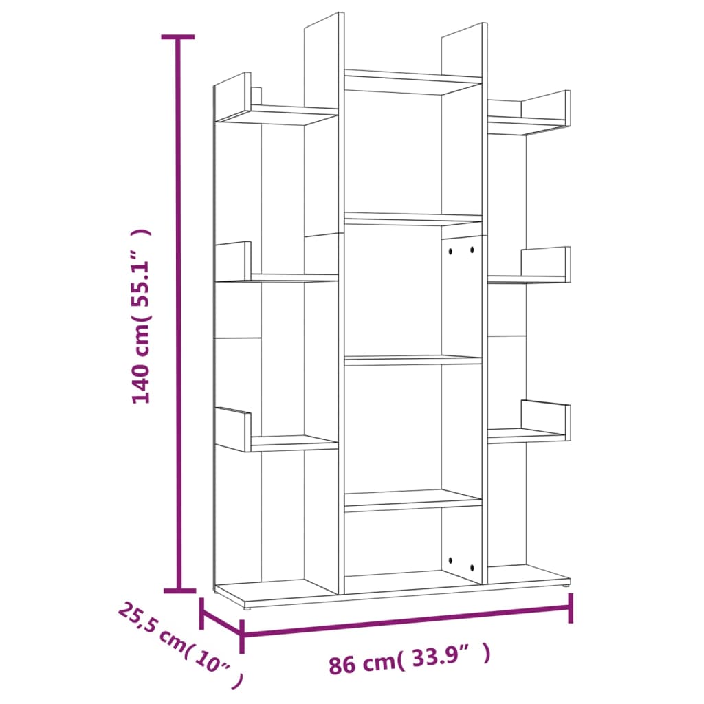 bogreol 86x25,5x140 cm konstrueret træ grå sonoma-eg