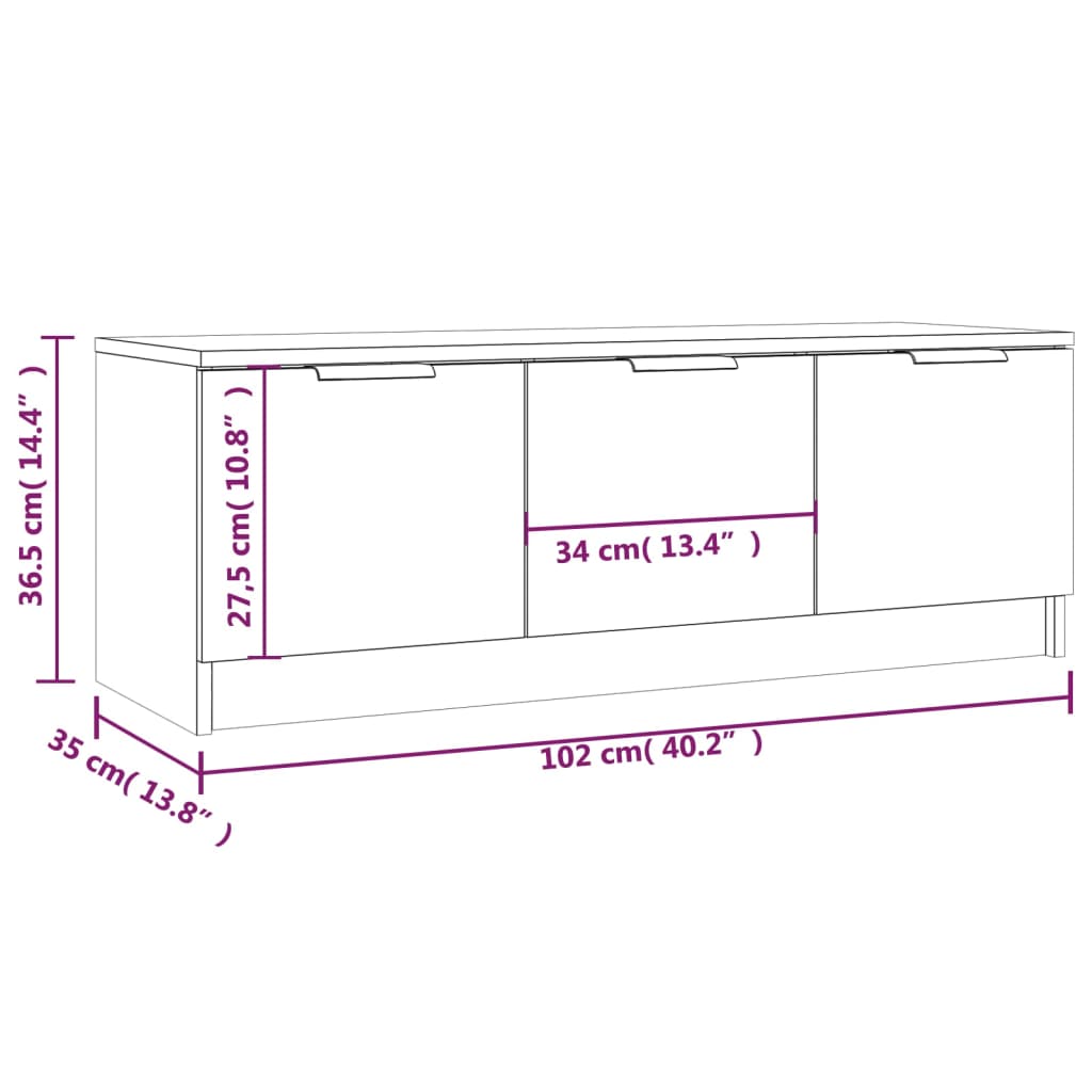 tv-bord 102x35x36,5 cm konstrueret træ hvid