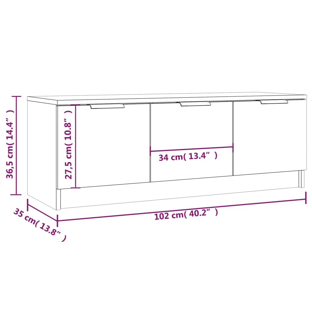 tv-bord 102x35x36,5 cm konstrueret træ sort