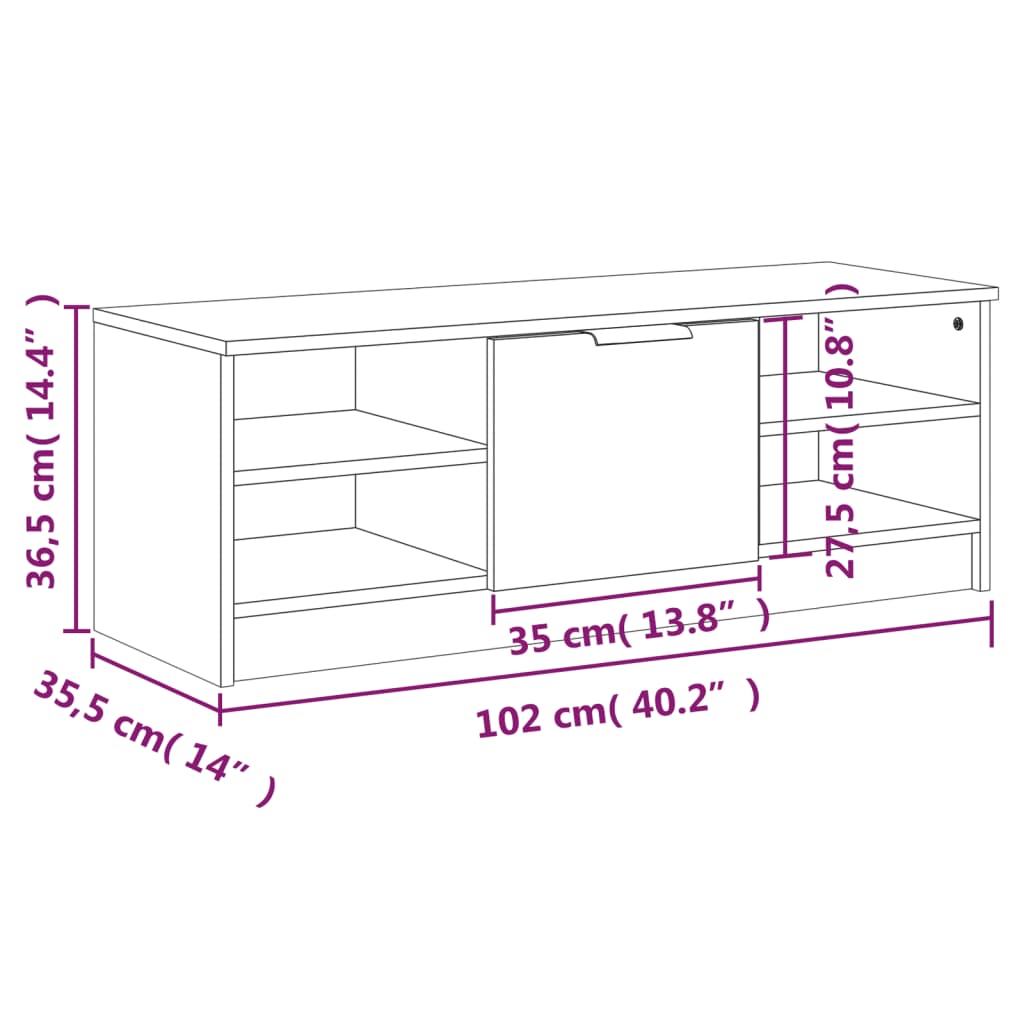 tv-bord 102x35,5x36,5 cm konstrueret træ hvid