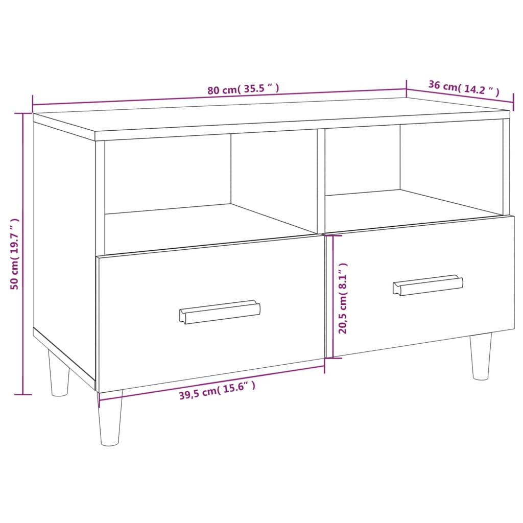 tv-bord 80x36x50 cm konstrueret træ sort