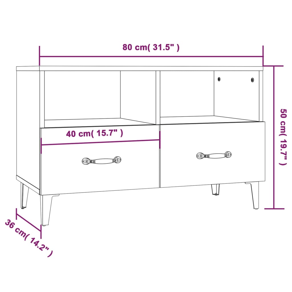 tv-bord 80x36x50 cm konstrueret træ hvid