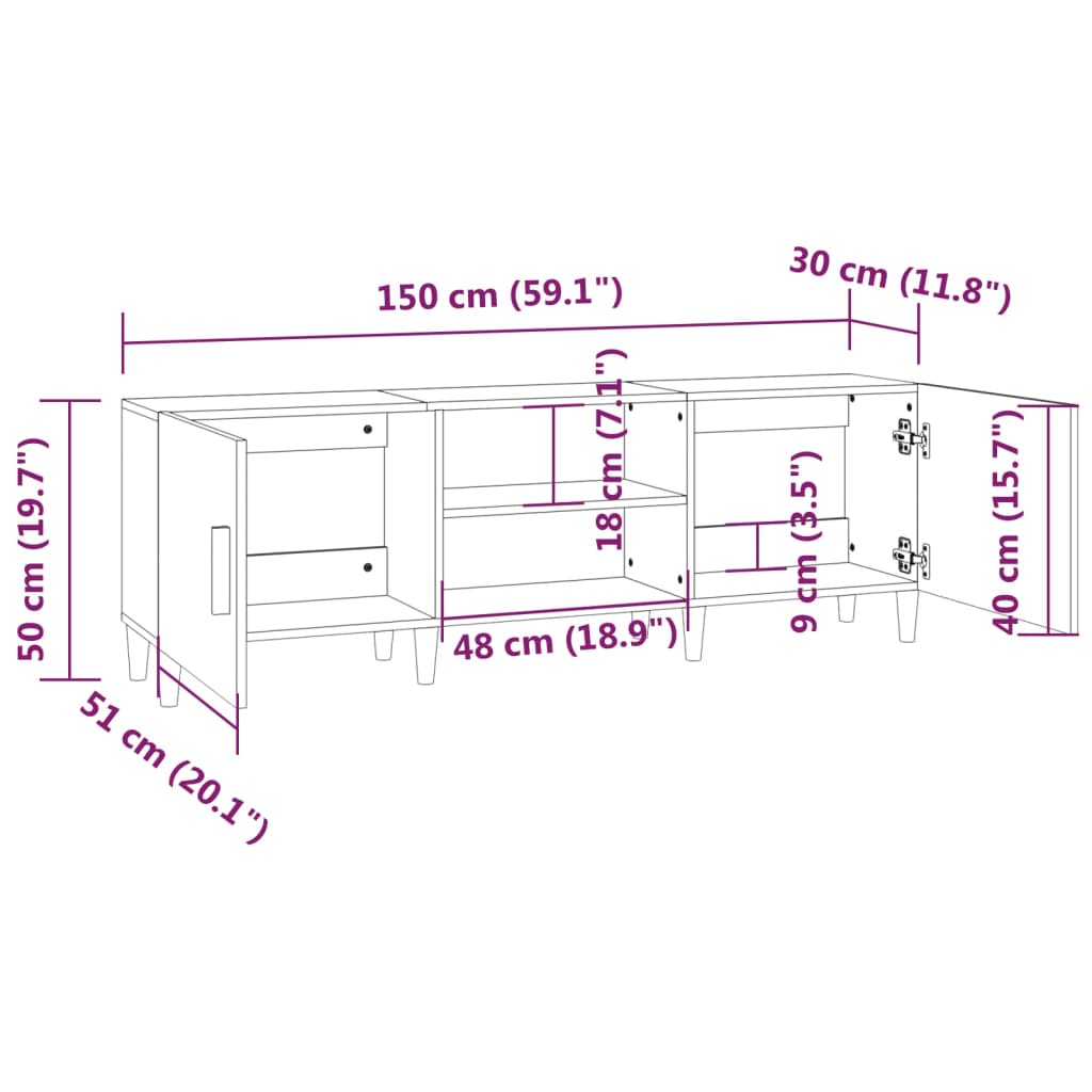 tv-bord 150x30x50 cm konstrueret træ sonoma-eg