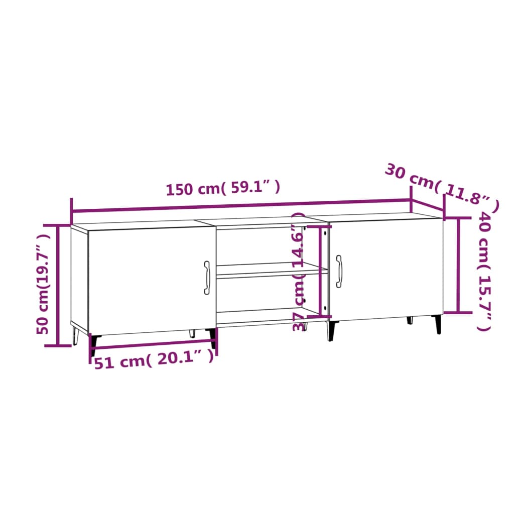 tv-bord 150x30x50 cm konstrueret træ hvid