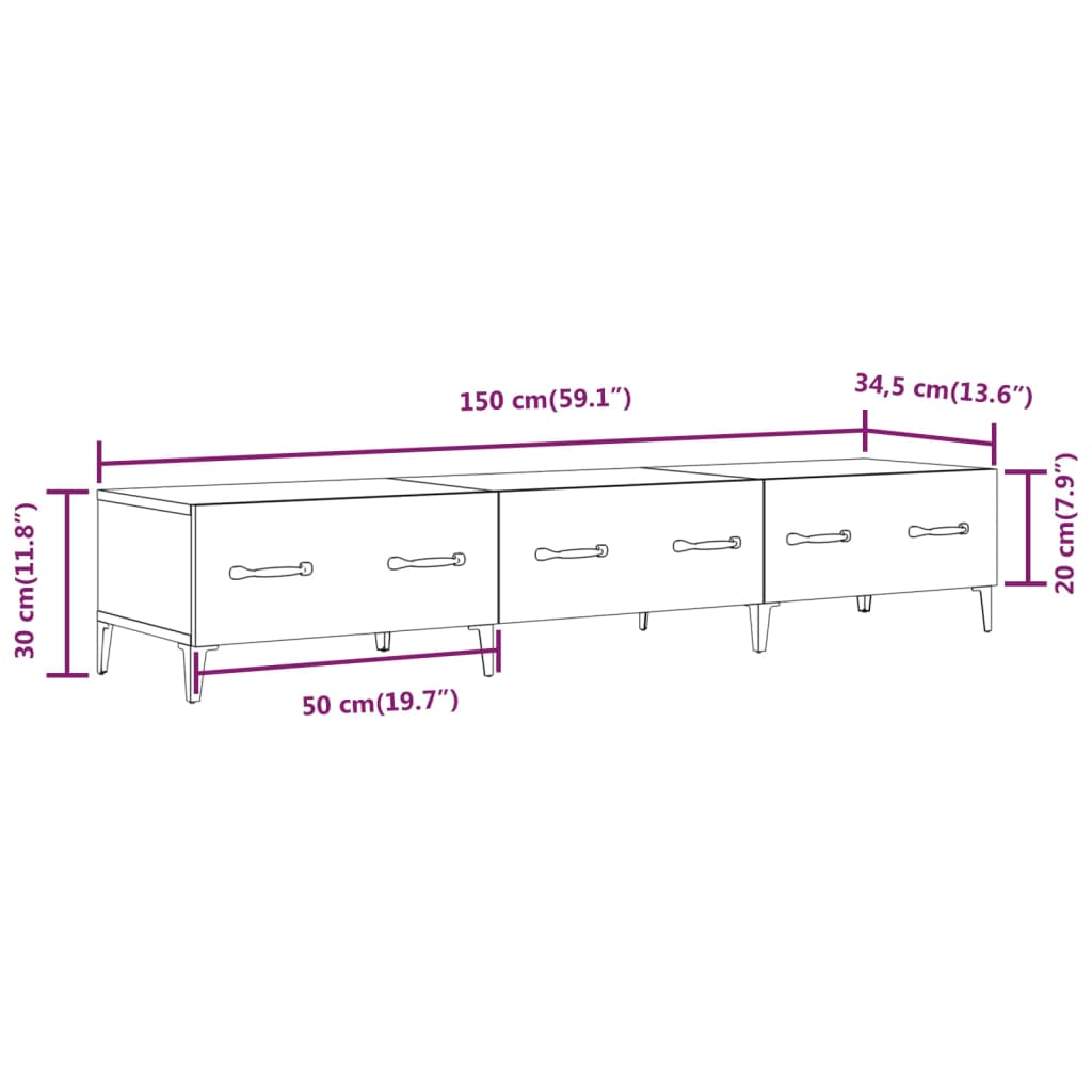 tv-bord 150x34,5x30 cm konstrueret træ sonoma-eg