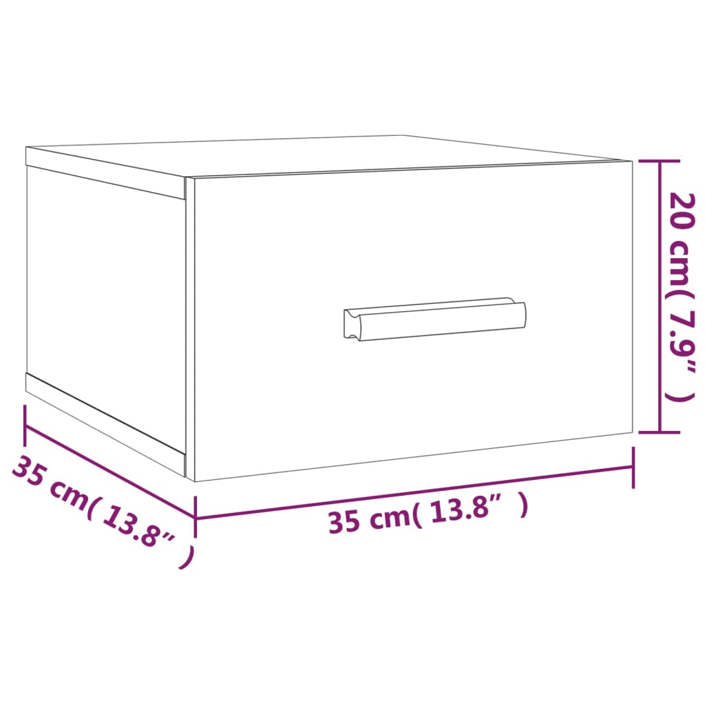 væghængte sengeborde 2 stk. 50x36x25 cm hvid højglans