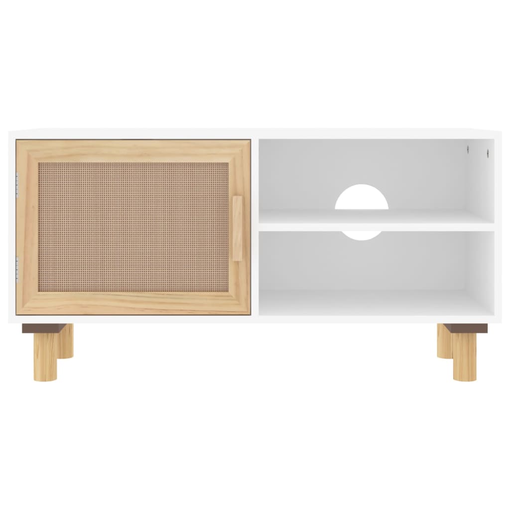 tv-bord 80x30x40 cm massivt fyrretræ og naturlig rattan hvid