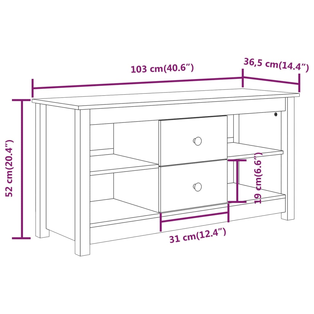 tv-bord 103x36,5x52 cm massivt fyrretræ grå