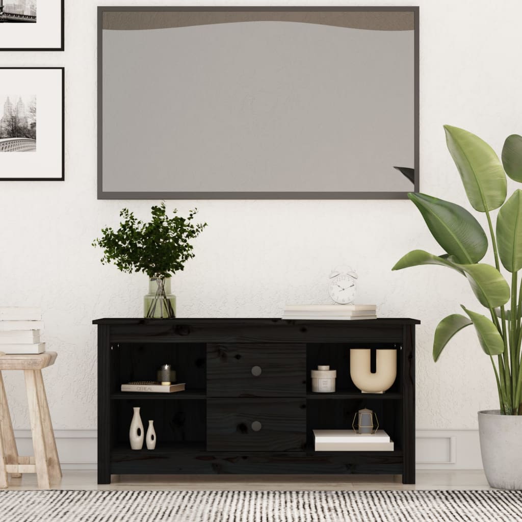 tv-bord 103x36,5x52 cm massivt fyrretræ sort