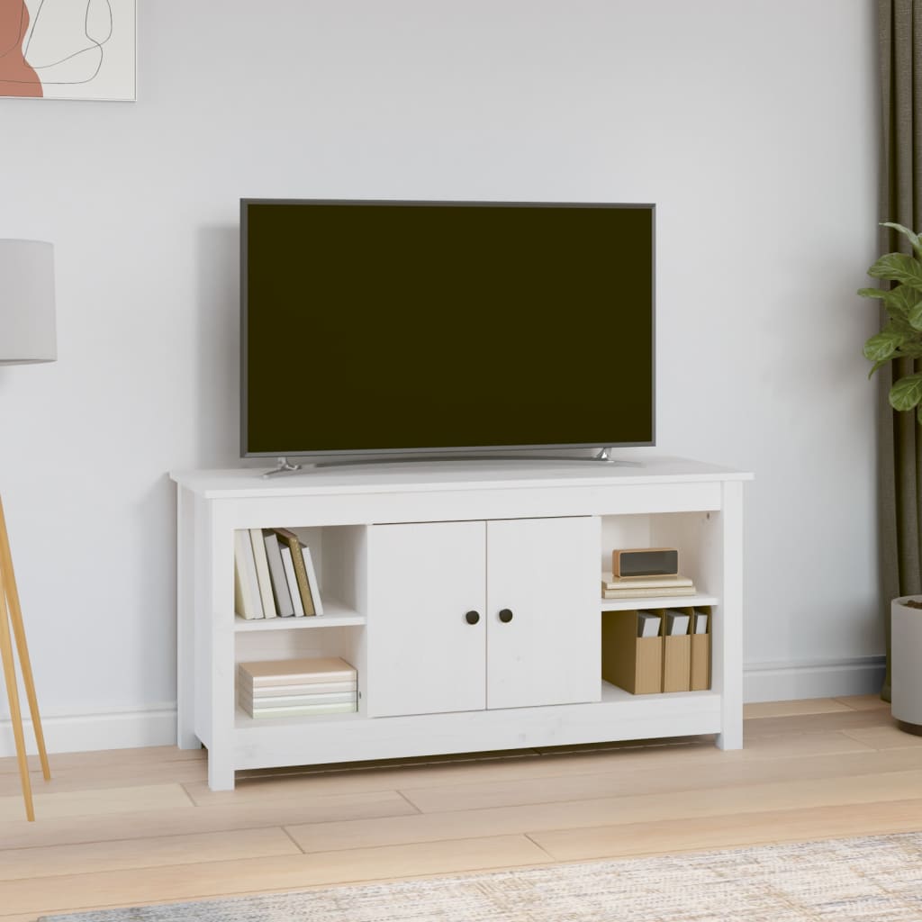 tv-bord 103x36,5x52 cm massivt fyrretræ hvid