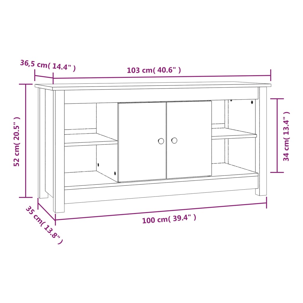 tv-bord 103x36,5x52 cm massivt fyrretræ grå