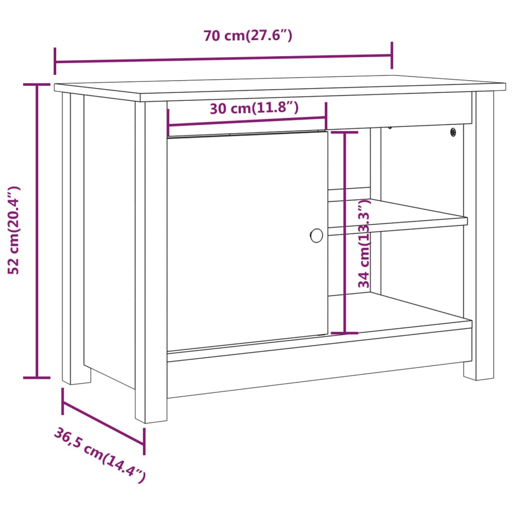 tv-bord 70x36,5x52 cm massivt fyrretræ