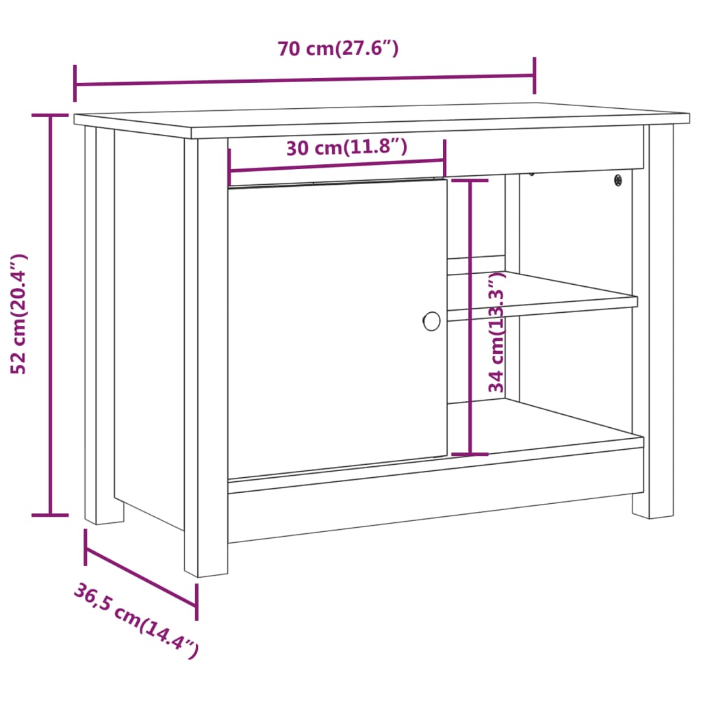 tv-bord 70x36,5x52 cm massivt fyrretræ hvid