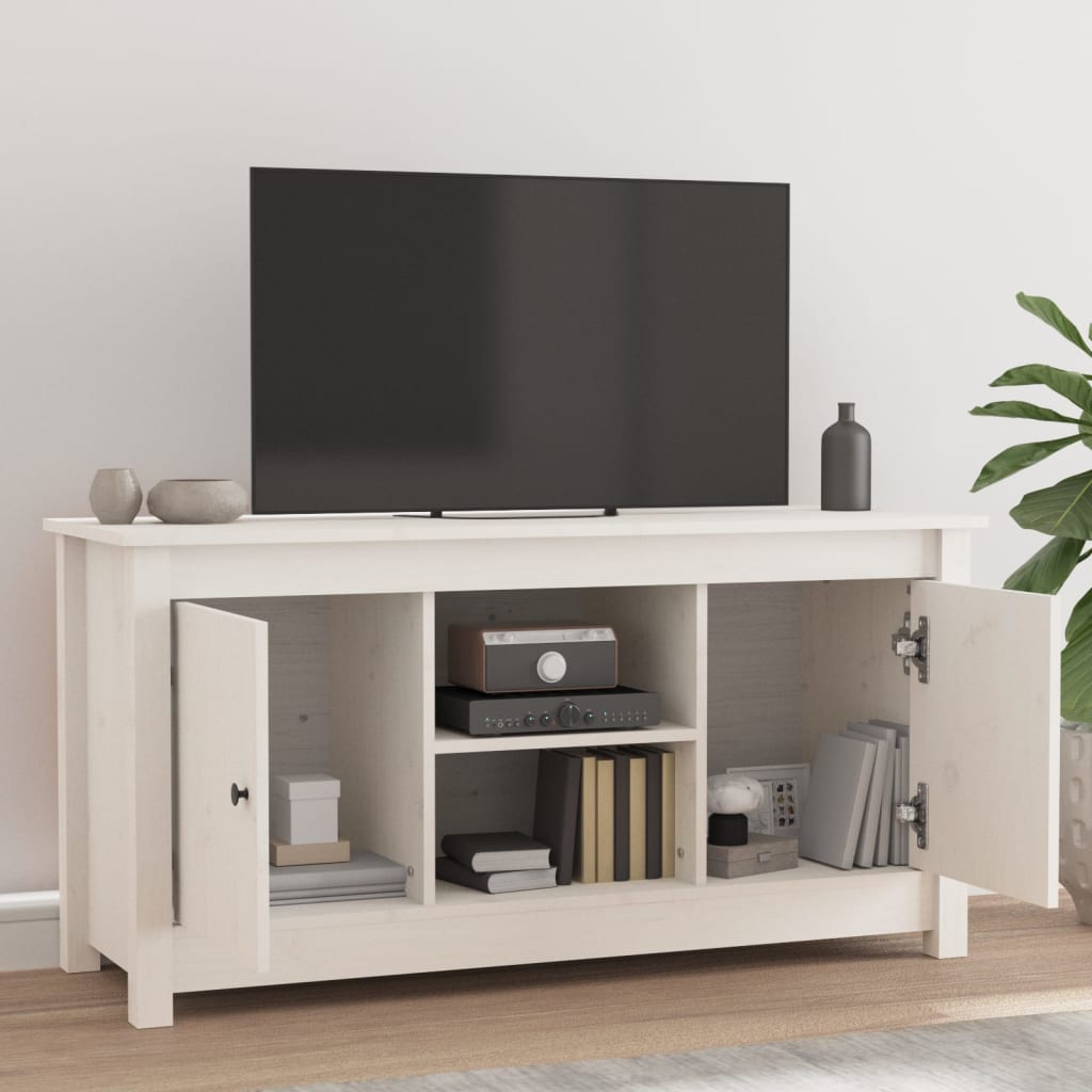 tv-bord 103x36,5x52 cm massivt fyrretræ hvid