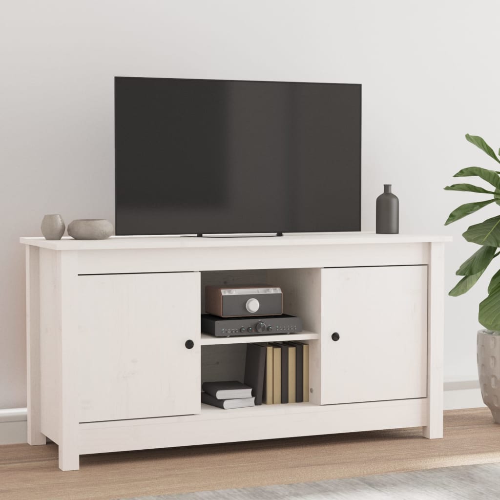 tv-bord 103x36,5x52 cm massivt fyrretræ hvid