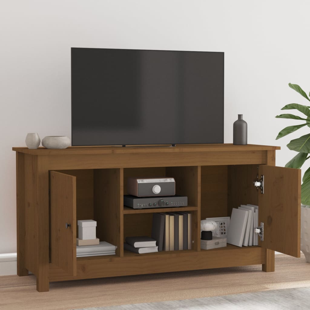 tv-bord 103x36,5x52 cm massivt fyrretræ gyldenbrun