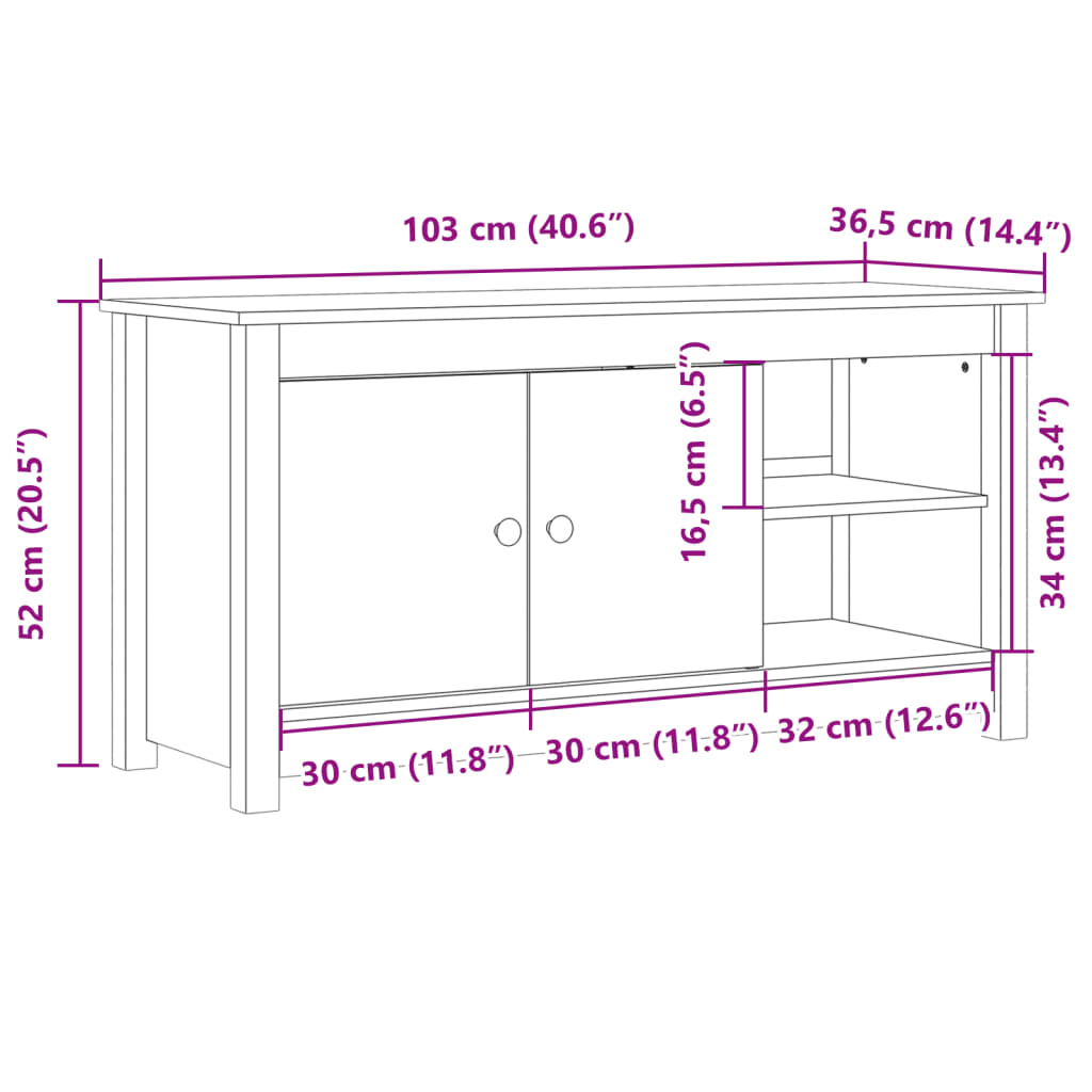 tv-bord 103x36,5x52 cm massivt fyrretræ hvid