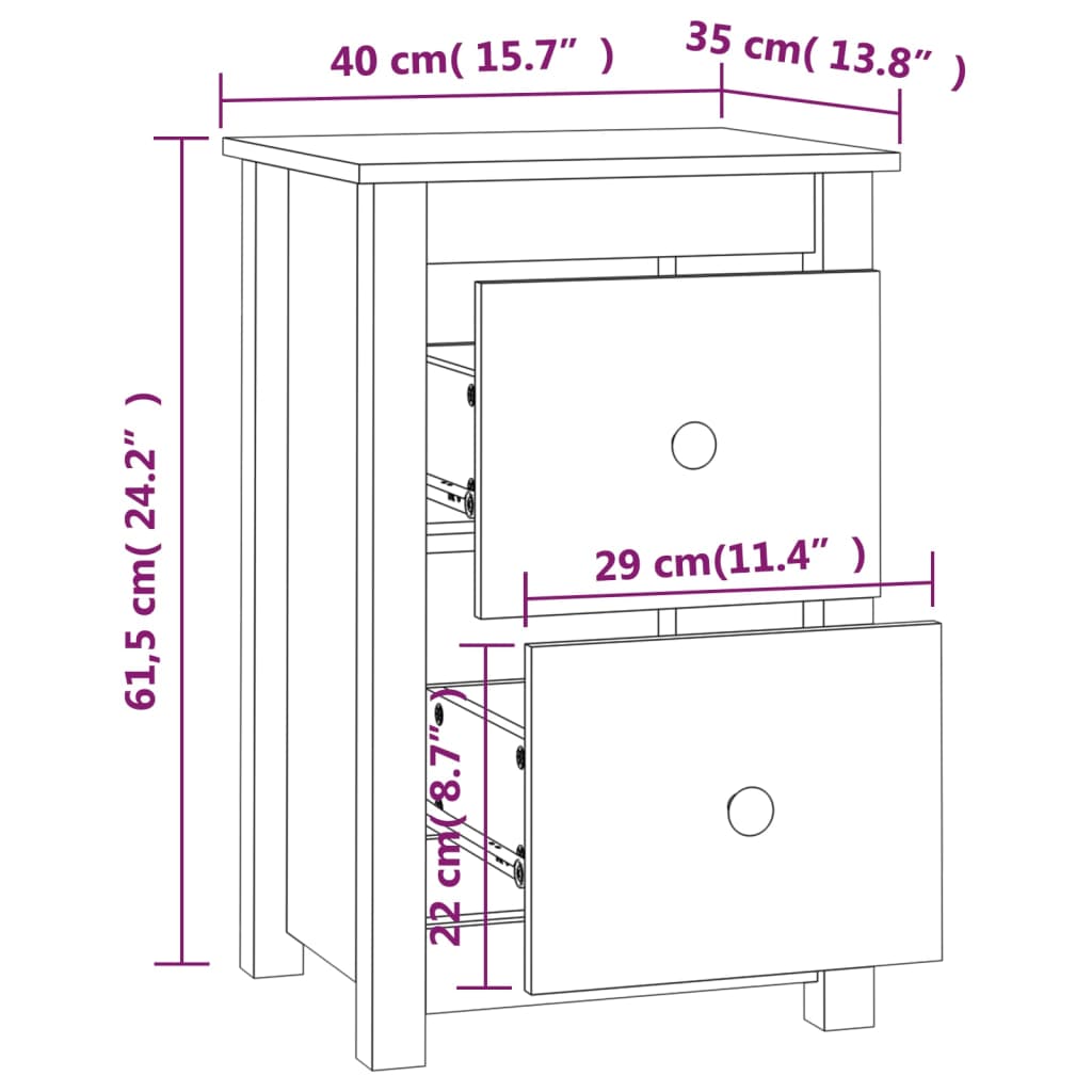 sengebord 40x35x61,5 cm massivt fyrretræ sort