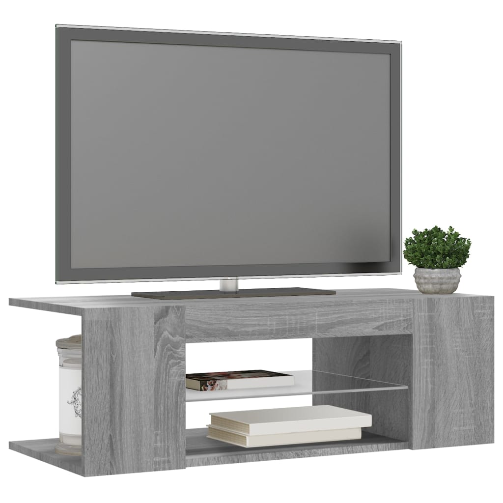 tv-bord med LED-lys 90x39x30 cm grå sonoma-eg