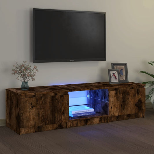 tv-bord med LED-lys 140x40x35,5 cm røget egetræsfarve