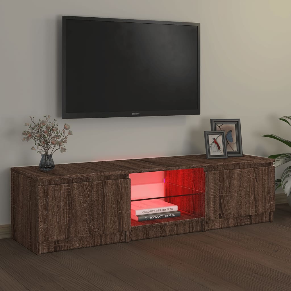 tv-bord med LED-lys 140x40x35,5 cm brun egetræsfarve