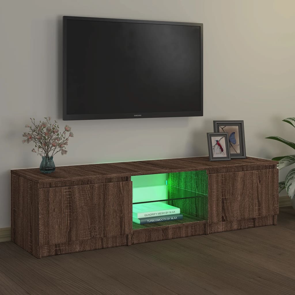 tv-bord med LED-lys 140x40x35,5 cm brun egetræsfarve