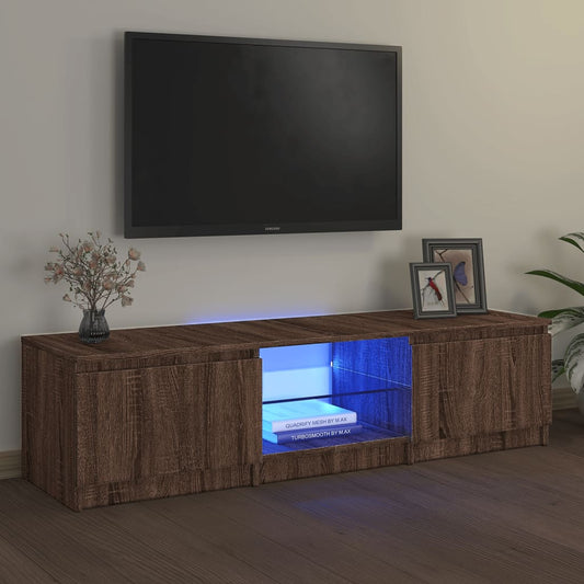 tv-bord med LED-lys 140x40x35,5 cm brun egetræsfarve