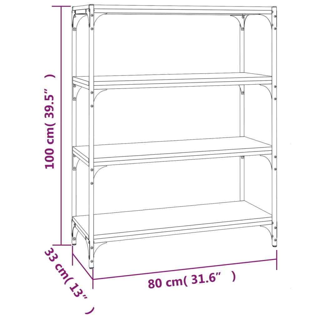 bogreol 80x33x100 cm konstrueret træ og stål brunt egetræ