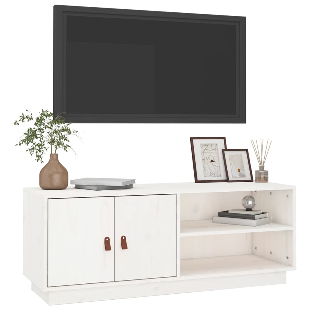 tv-bord 105x34x40 cm massivt fyrretræ hvid