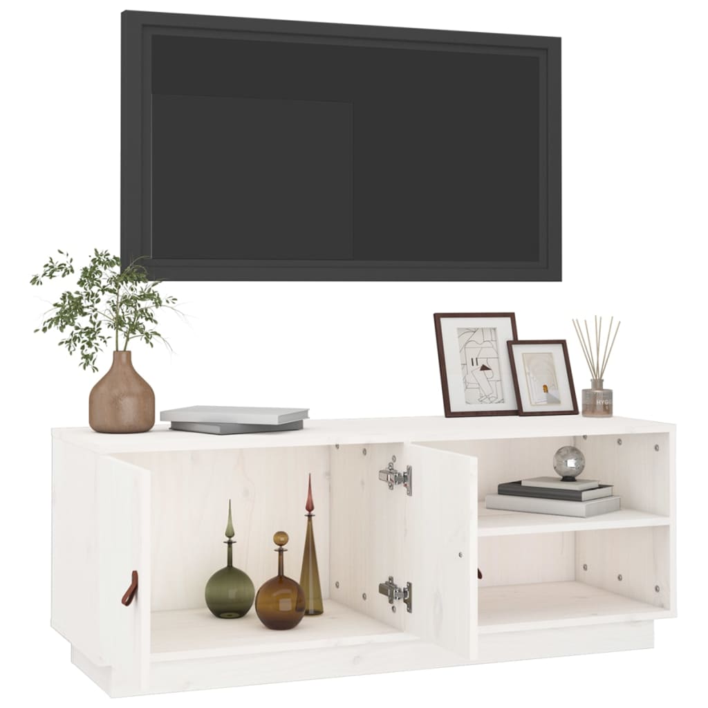 tv-bord 105x34x40 cm massivt fyrretræ hvid